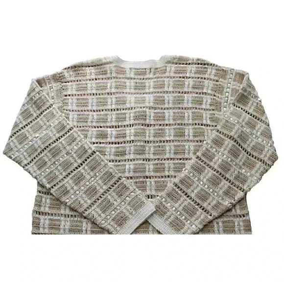 Vintage 70s Garland Women's Size L Ivory Cream Open Knit Button Cardigan Sweater - Picture 8 of 10